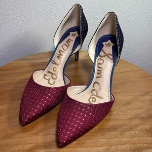 Sam Edelman D’orsay Telsa Red Blue Brocade High Heel Pumps Size 10W